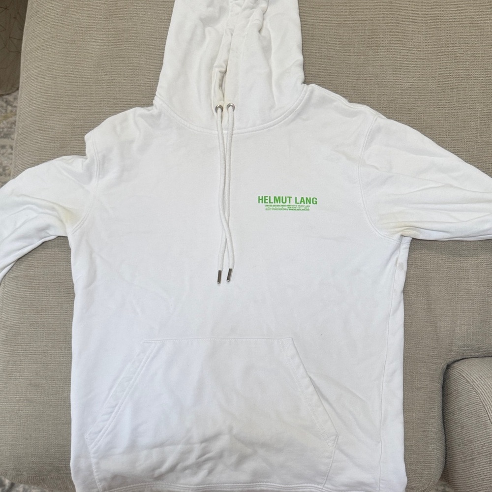 Helmut Lang White Hoodie with Green Logo